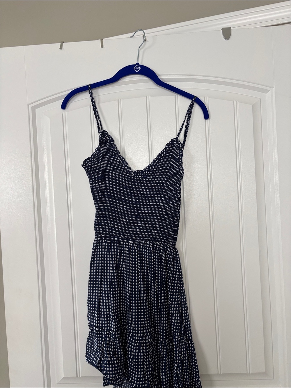 Navy Polka Dot Mini Dress with Ruffle Hem